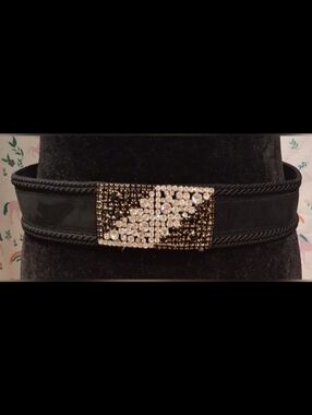 EUC Vintage 80s Gutos Black & Clear Crystal Embedded Suede Braid Rope Belt 30in